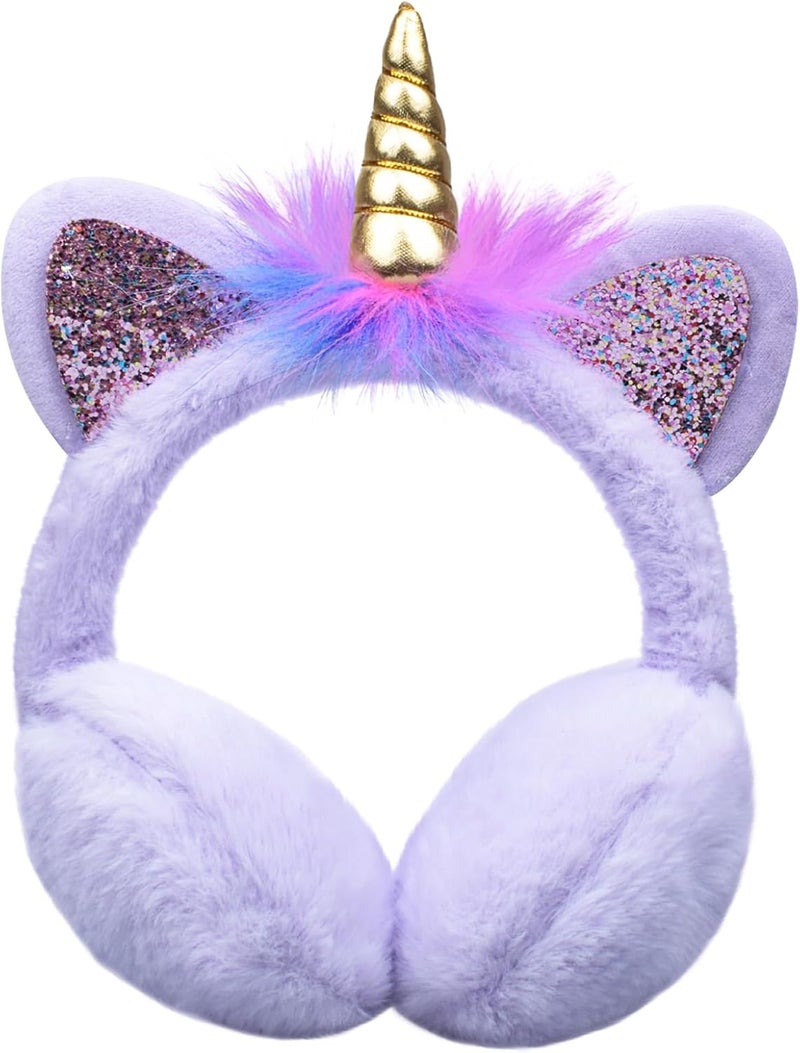 EDCYF Ear Muffs Gloves Set for Kids Girls Winter Ear Muffs Adjustable Sequins Warm Earmuffs Furry Outdoor - Image 1